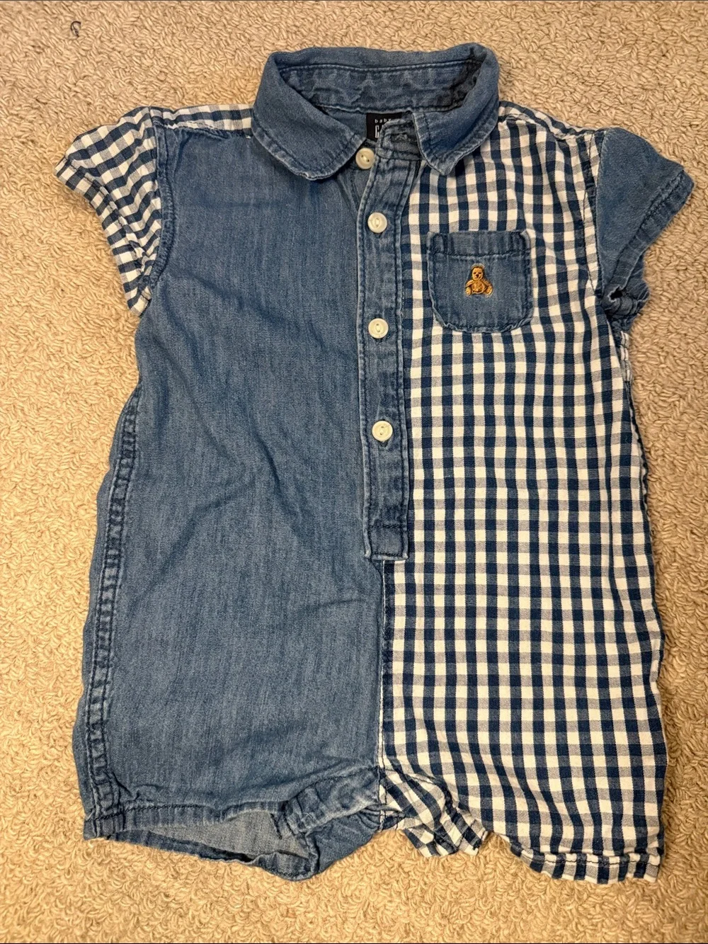 GAP Blue Denim & Navy Gingham Baby One-Piece